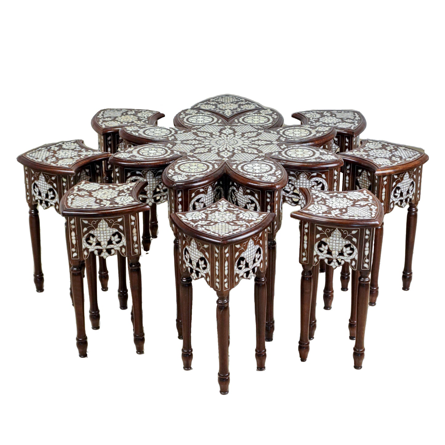 Contemporary Mother of Pearl Inlay 9-Piece Coffee Table Set
