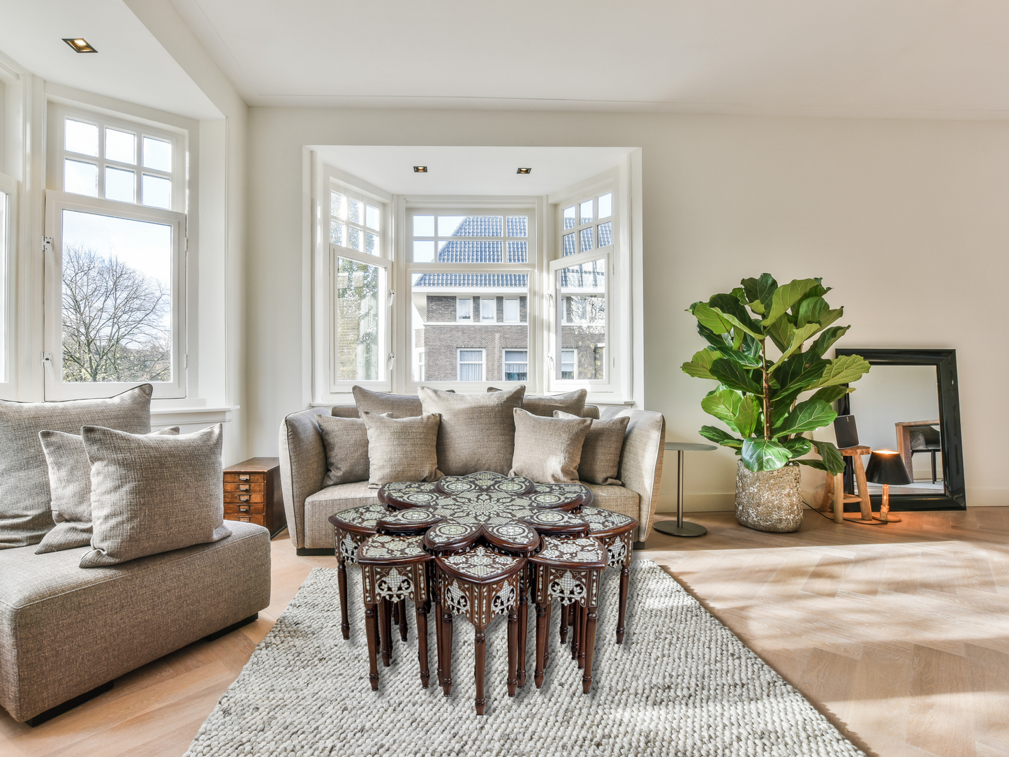 Contemporary Mother of Pearl Inlay 9-Piece Coffee Table Set